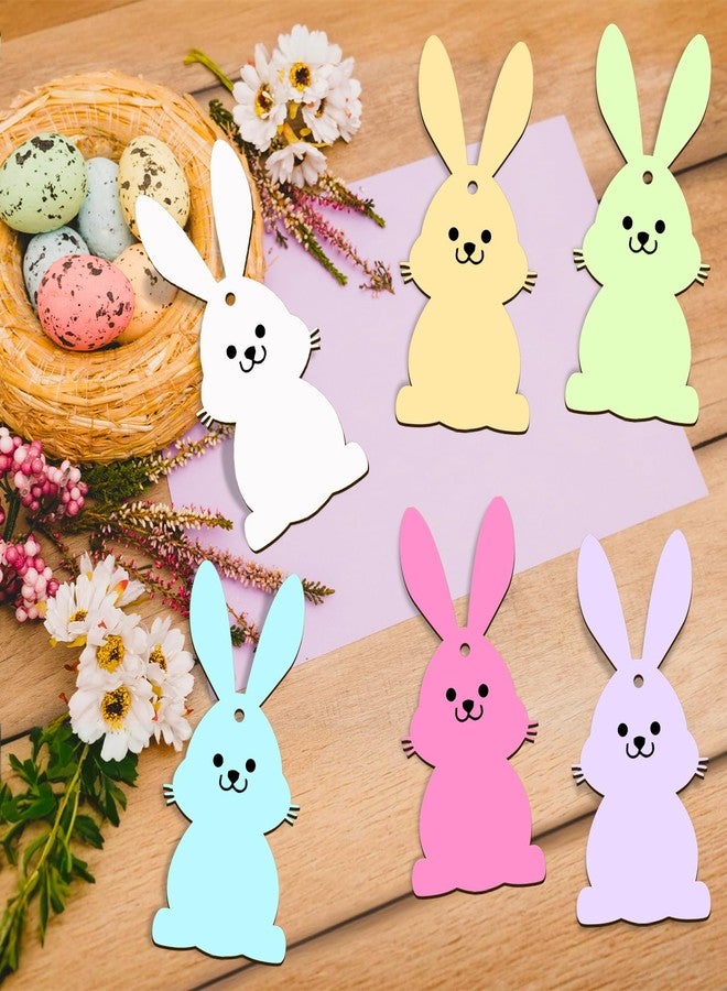 GRMIKBU 12PCS Wooden Easter Basket Name Tags - DIY Unfinished Blank Wooden Basket Tags with String, Cute Wood Bunny tag Decorations for Kids Party Favors, Spring Party Decor - Image 5